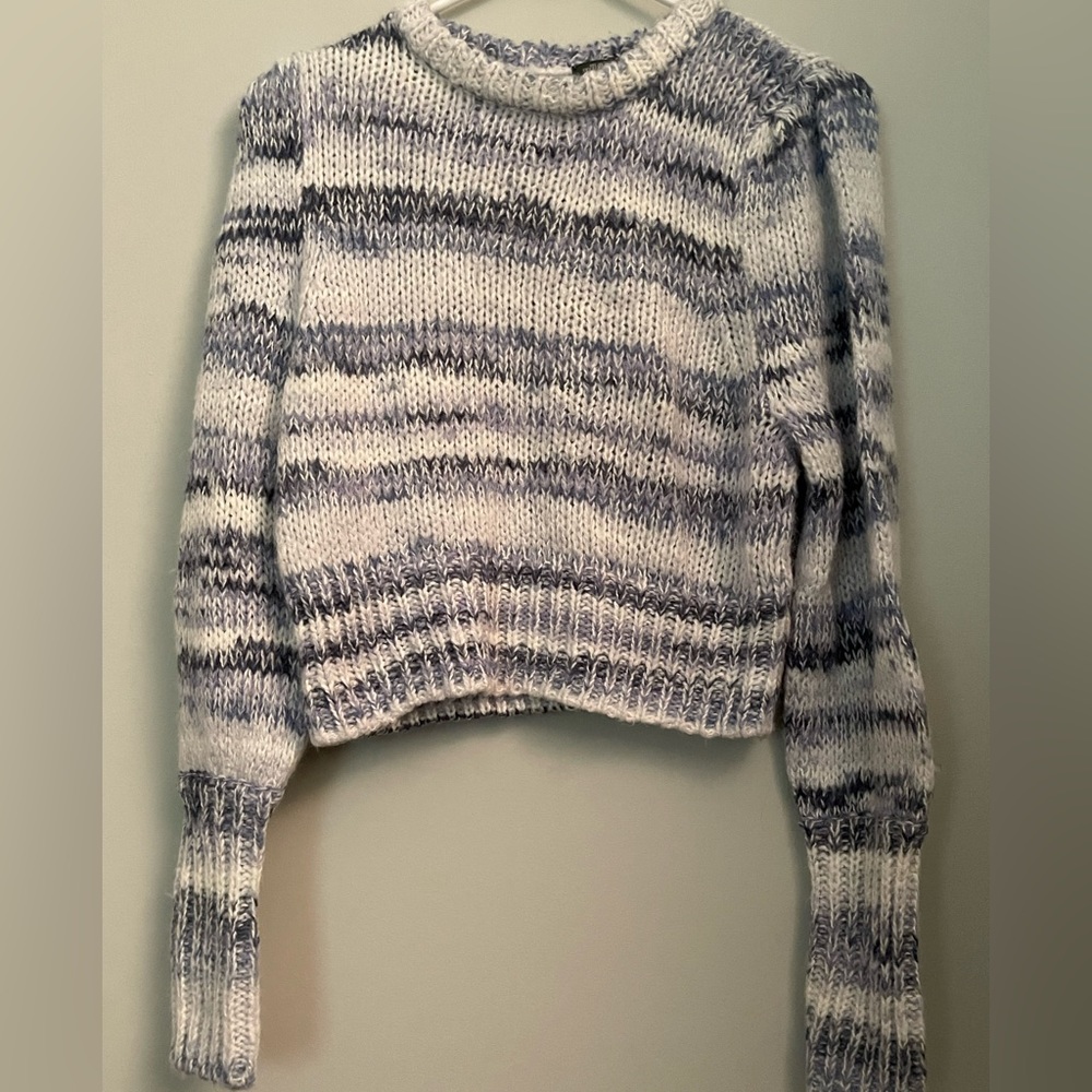 Long sleeve, soft, blue and white striped sweater